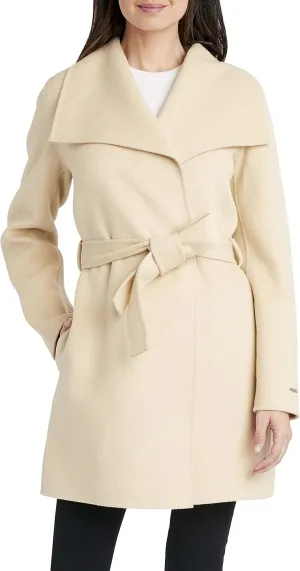 TAHARI Womens Ella Wool Blend Open Front Wrap Coat