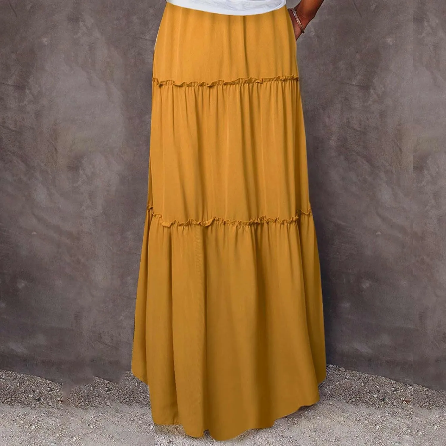 TANGNADE Womens Skirts Summer Casual Flowy High Waisted Tiered Maxi Skirt Spring Trendy Beach Ladies Skirts Long Length
