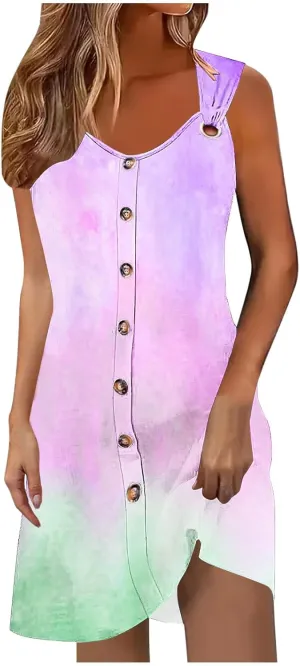 TANGNADE Womens Summer Mini Dress Casual Sleeveless V-Neck Loose Flowy Tank Dresses Beach Vacation Sundress