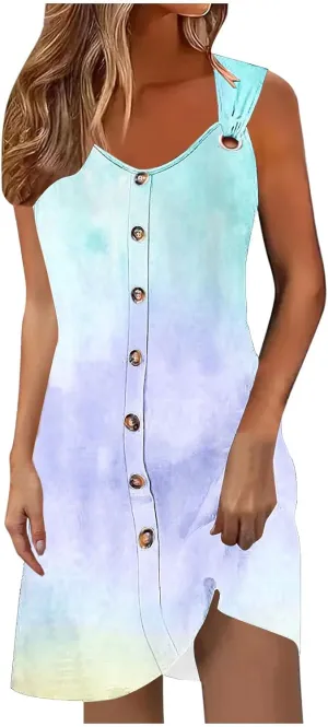 TANGNADE Womens Summer Mini Dress Casual Sleeveless V-Neck Loose Flowy Tank Dresses Beach Vacation Sundress