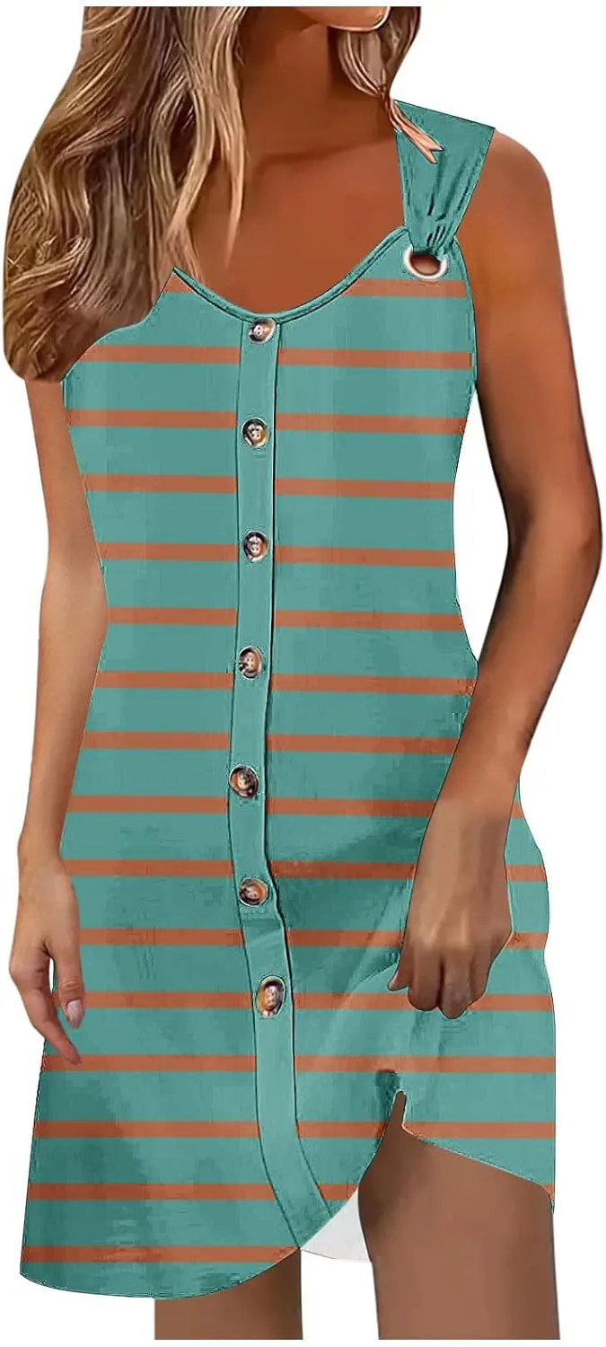 TANGNADE Womens Summer Mini Dress Casual Sleeveless V-Neck Loose Flowy Tank Dresses Beach Vacation Sundress