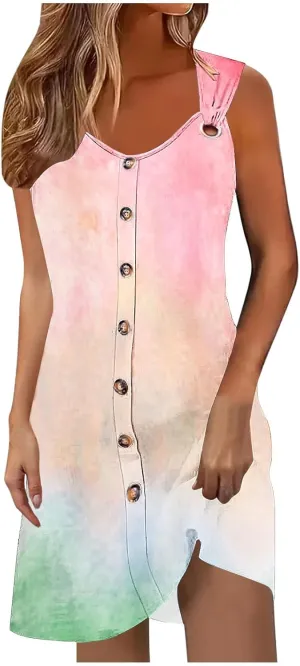 TANGNADE Womens Summer Mini Dress Casual Sleeveless V-Neck Loose Flowy Tank Dresses Beach Vacation Sundress