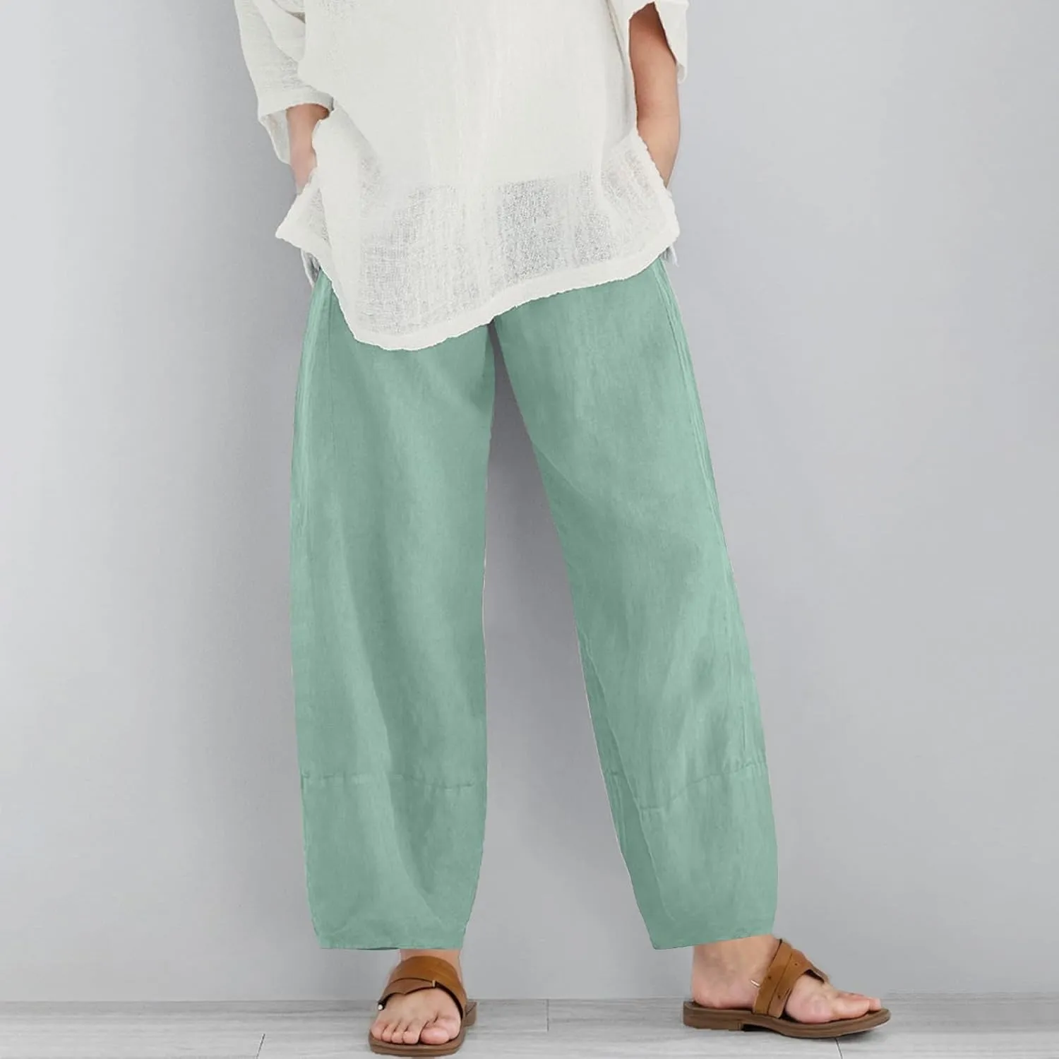 Teen Girls Palazzo Pants Summer Casual Cotton Linen Trousers Kids Lightweight Elastic Waist Solid Color Wide Leg Pant