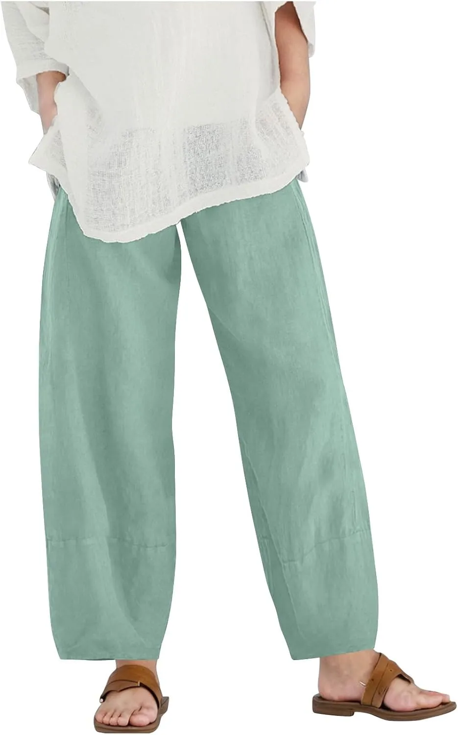 Teen Girls Palazzo Pants Summer Casual Cotton Linen Trousers Kids Lightweight Elastic Waist Solid Color Wide Leg Pant