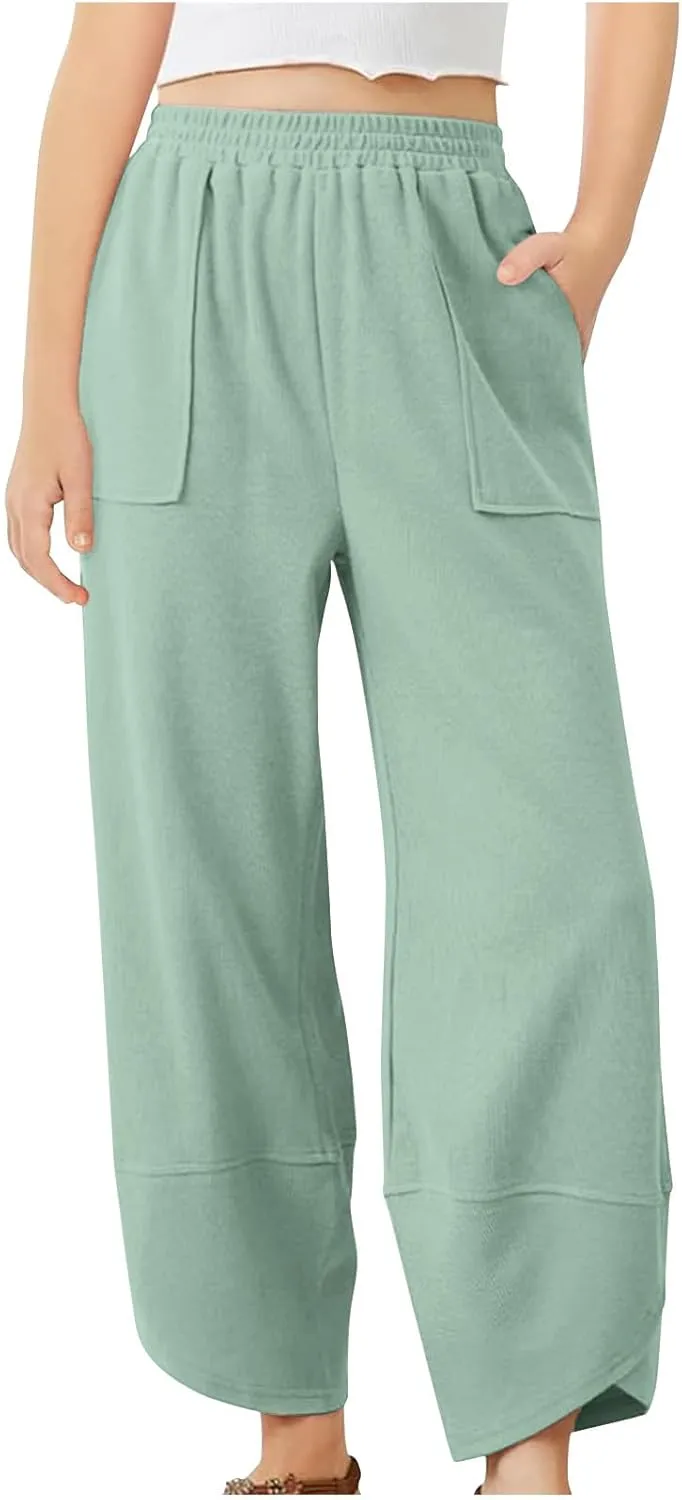 Teen Girls Palazzo Pants Summer Casual Cotton Linen Trousers Kids Lightweight Elastic Waist Solid Color Wide Leg Pant