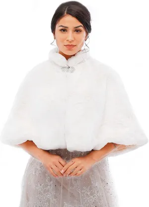 Tgirls Women's Wedding Faux Fur Shawl and Wrap Bridal Fur Stole Cape Cloak Fur Scarf for Bride and Bridesmaids