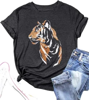 Tiger Shirt for Women Vintage Animal Graphic Tees Casual Short Sleeve Crewneck T-Shirt Summer Loose Fit Tops
