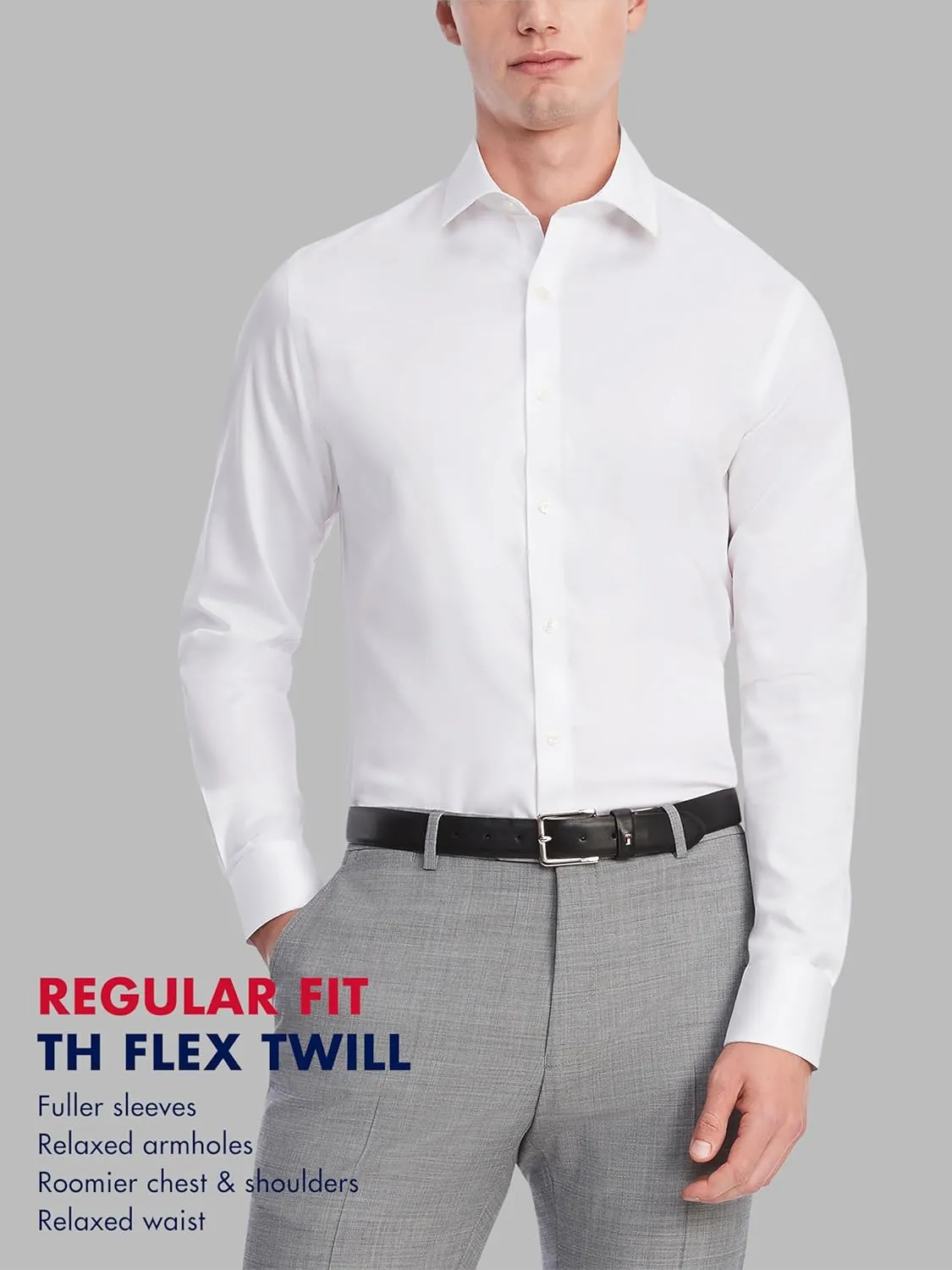 Tommy Hilfiger Men's Dress Shirt Regular Fit Stretch Twill
