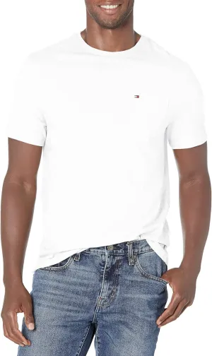 Tommy Hilfiger Men's Short Sleeve Crewneck T Shirt with Pocket, Bright White, Medium