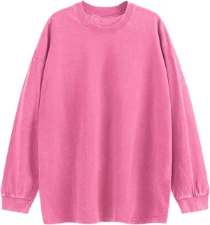 Tuislay Vintage Oversized T Shirts for Men Cotton Baggy Crewneck Streetwear Sweatshirt Acid Wash Long Sleeve Tee Shirts Top