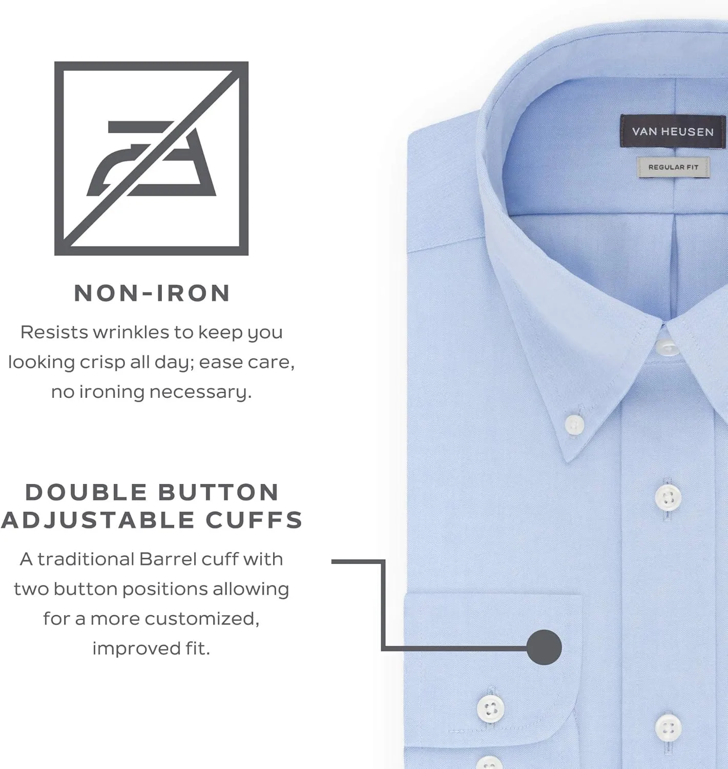 Van Heusen Men's Dress Shirt Regular Fit Non Iron Solid