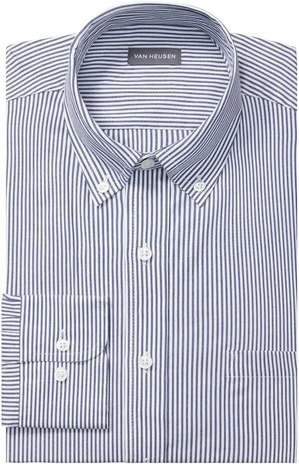 Van Heusen Men's Dress Shirt Regular Fit Pinpoint Stripe, Ocean, 16" Neck 32"-33" Sleeve