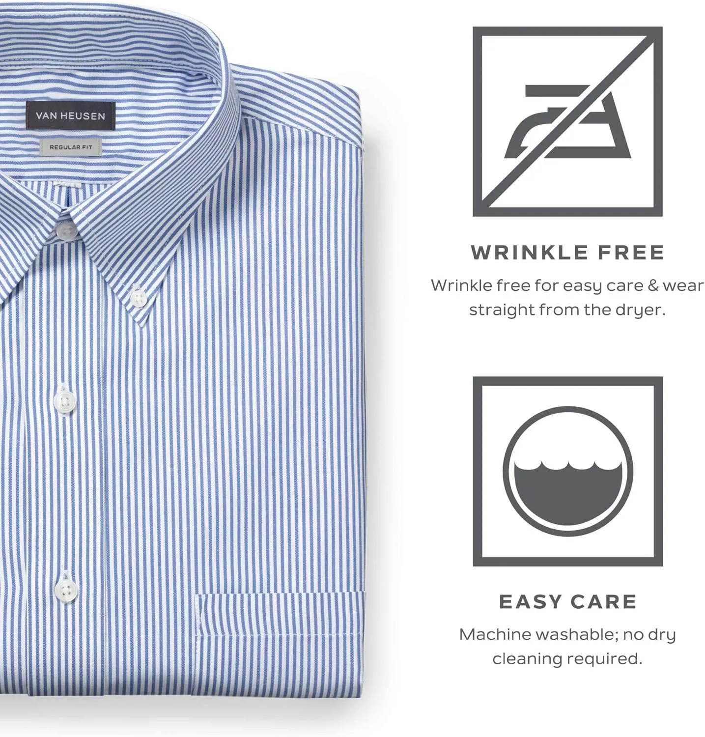 Van Heusen Men's Pinpoint Regular Fit Solid Button Down Collar Dress Shirt