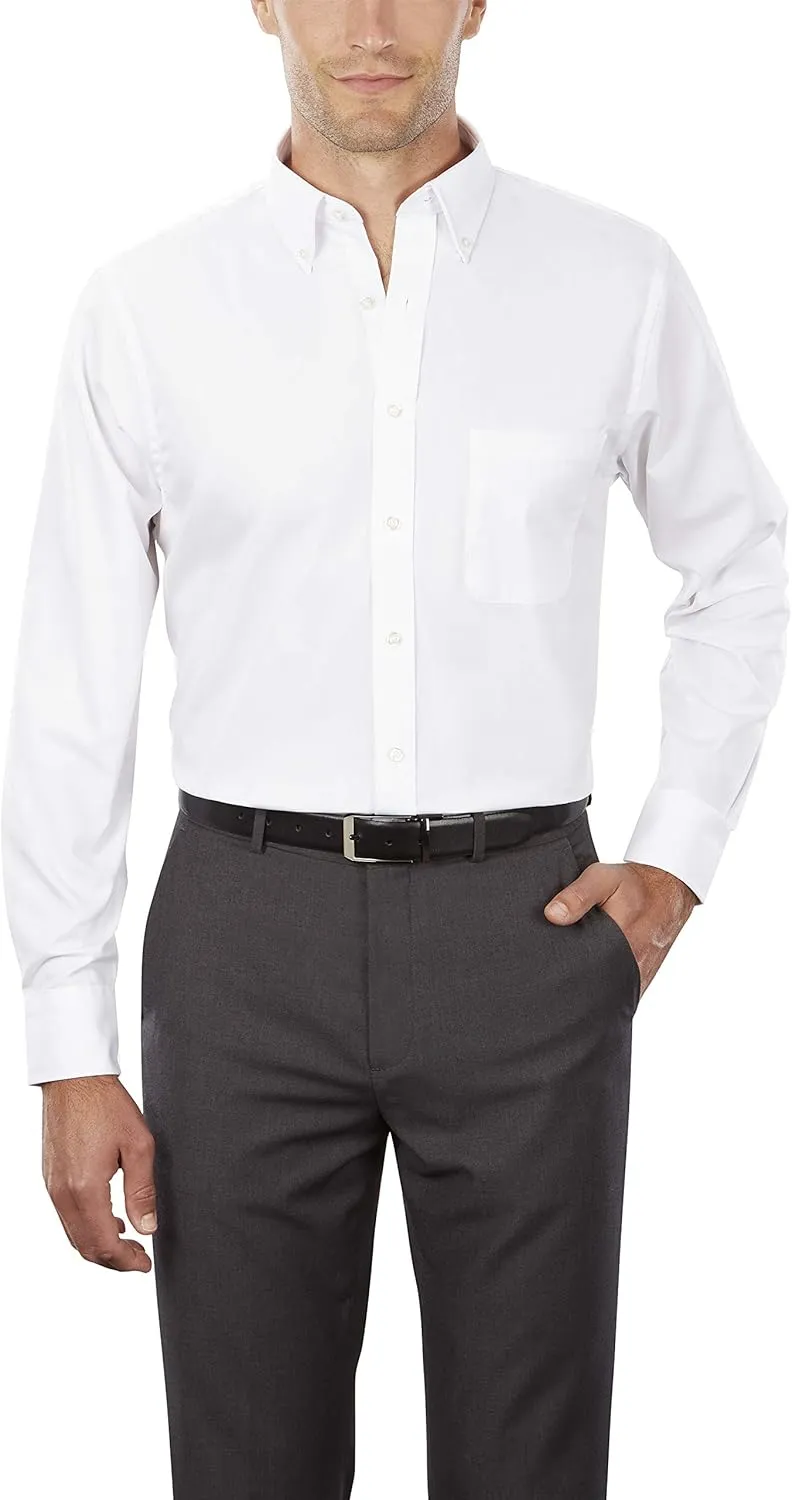 Van Heusen Men's Pinpoint Regular Fit Solid Button Down Collar Dress Shirt