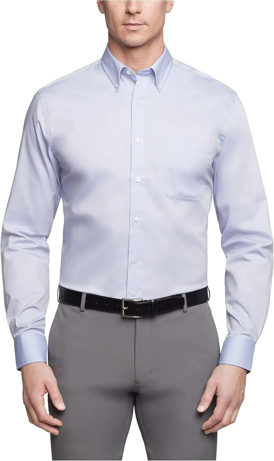 Van Heusen Men's Pinpoint Regular Fit Solid Button Down Collar Dress Shirt