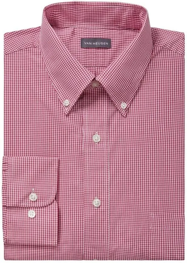 Van Heusen Men's Regular Fit Gingham Button Down Collar Dress Shirt