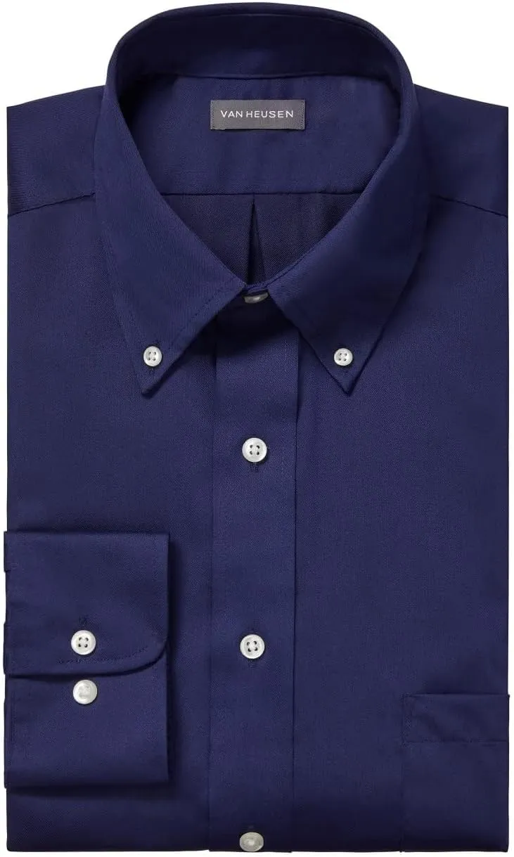 Van Heusen Men's Regular Fit Twill Solid Button Down Collar Dress Shirt
