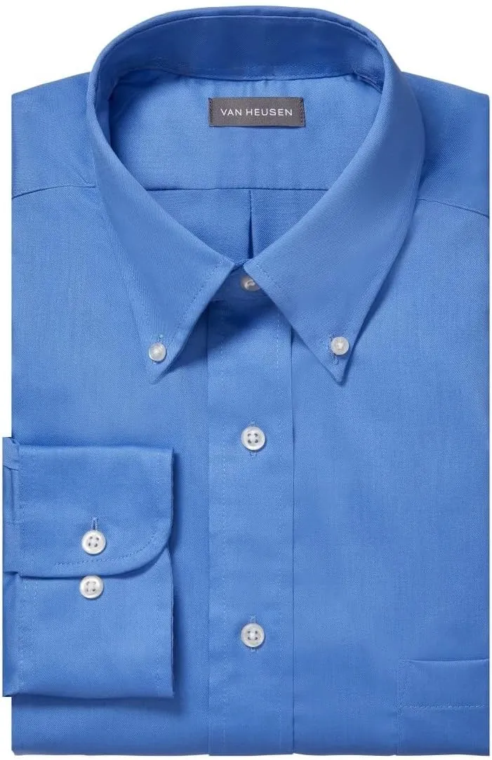Van Heusen Men's Regular Fit Twill Solid Button Down Collar Dress Shirt