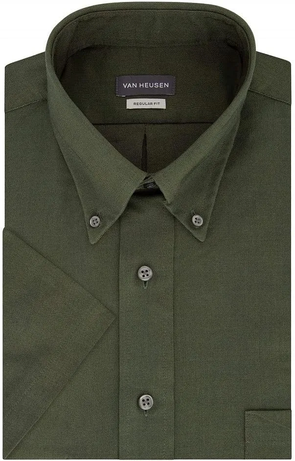 Van Heusen Men's Short Sleeve Dress Shirt Regular Fit Oxford Solid