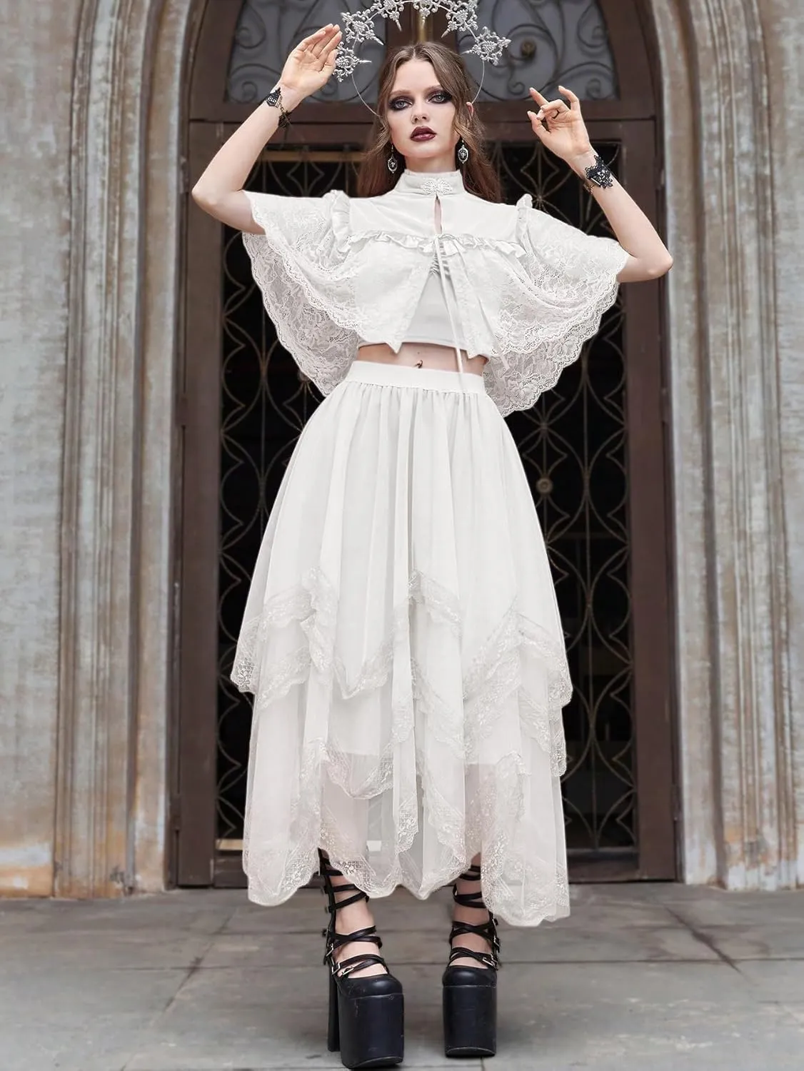 Verdusa Women's Asymmetrical Tulle Skirts Elastic High Waist Ruffle Tiered Mesh Long Skirt