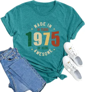 Vintage 1975 Shirts for Women 50th Birthday Gift Tshirt Retro 70s Graphic Tee Grandma Aunt Hello 50 Top