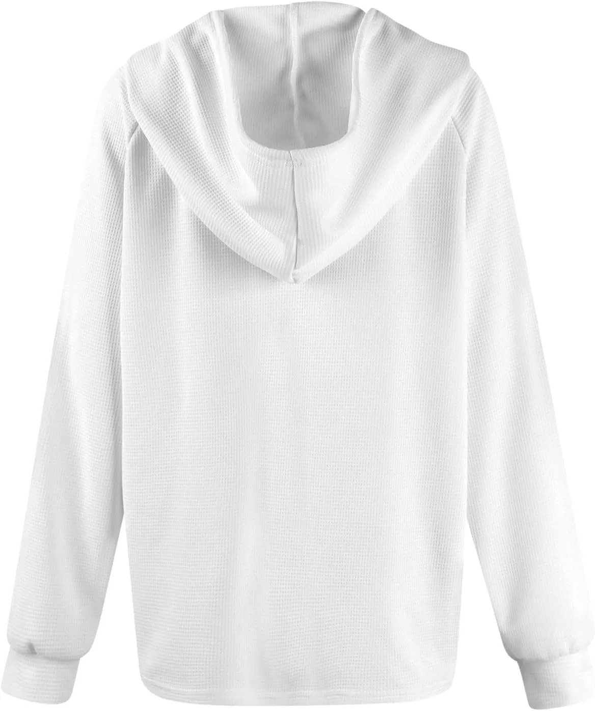 Waffle Knit Hooded Tops for Women Fall Trendy Button V Neck Pullover Sweatshirt Casual Long Sleeve Drawstring Hoodies