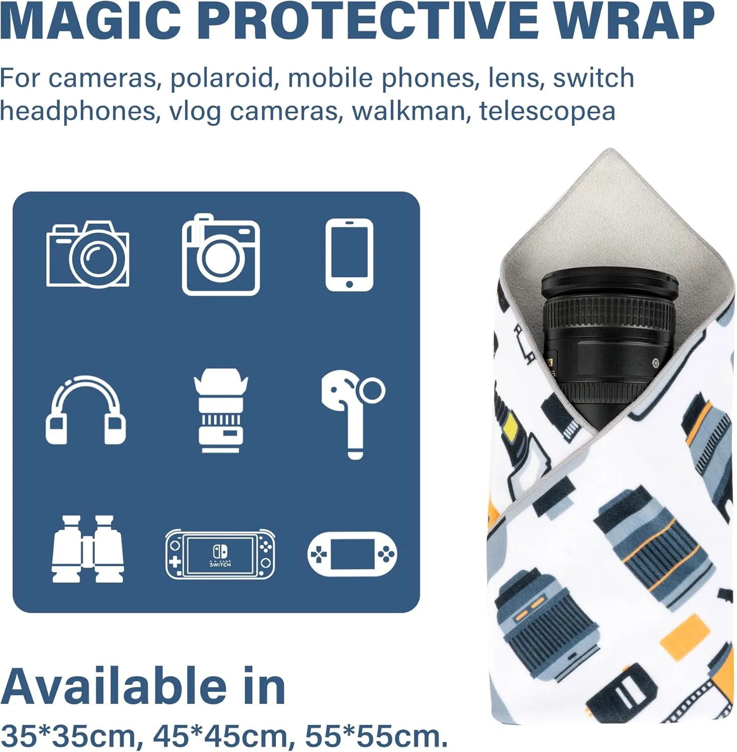 Walking Way Protective Wrap, Self-Adhesive Magic Cloth Camera Wrap, Storage Cloth, Anti-Scratch, Dustproof, Washable Lens Pouch for DSLR, Smartphones, Laptops, Cosmetic