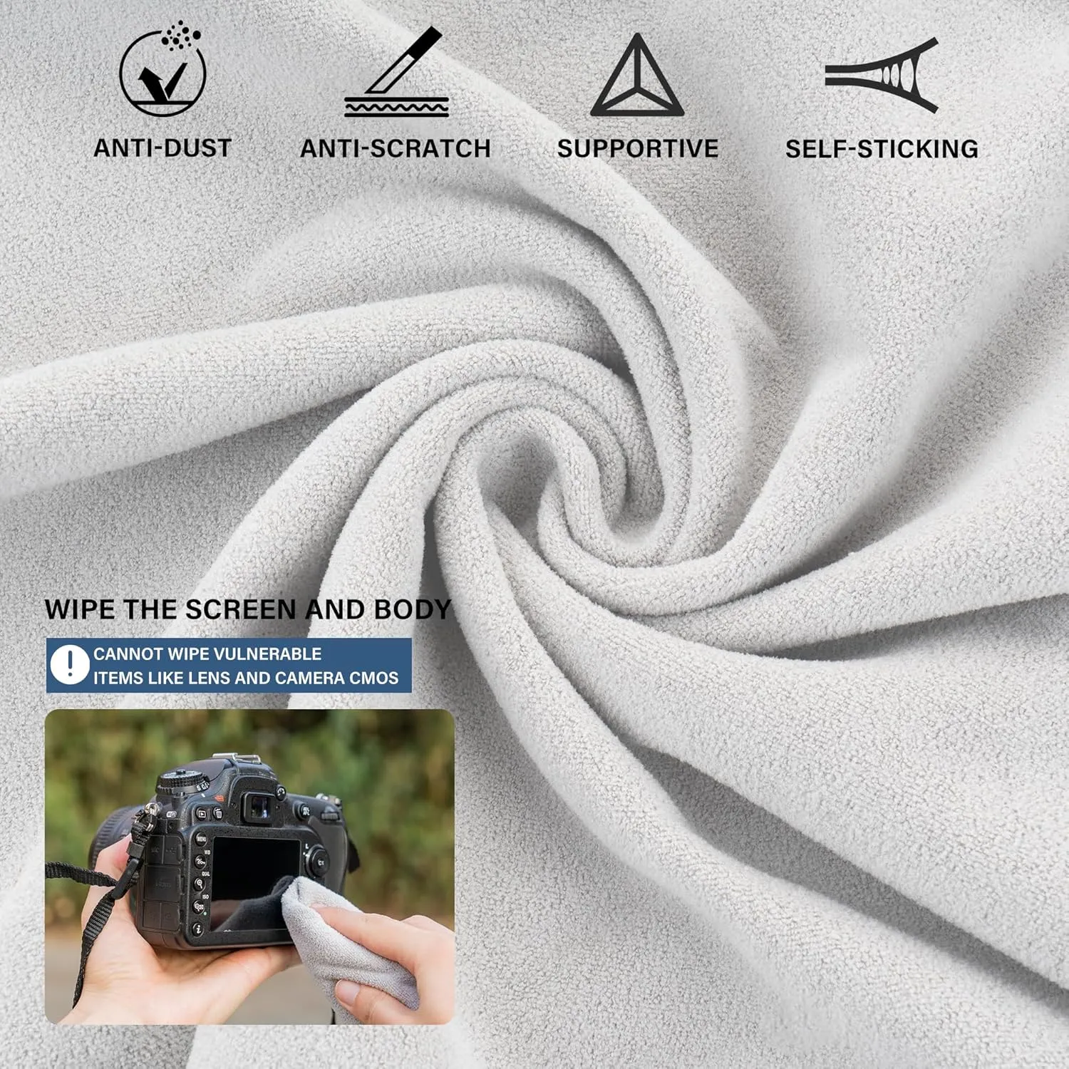 Walking Way Protective Wrap, Self-Adhesive Magic Cloth Camera Wrap, Storage Cloth, Anti-Scratch, Dustproof, Washable Lens Pouch for DSLR, Smartphones, Laptops, Cosmetic