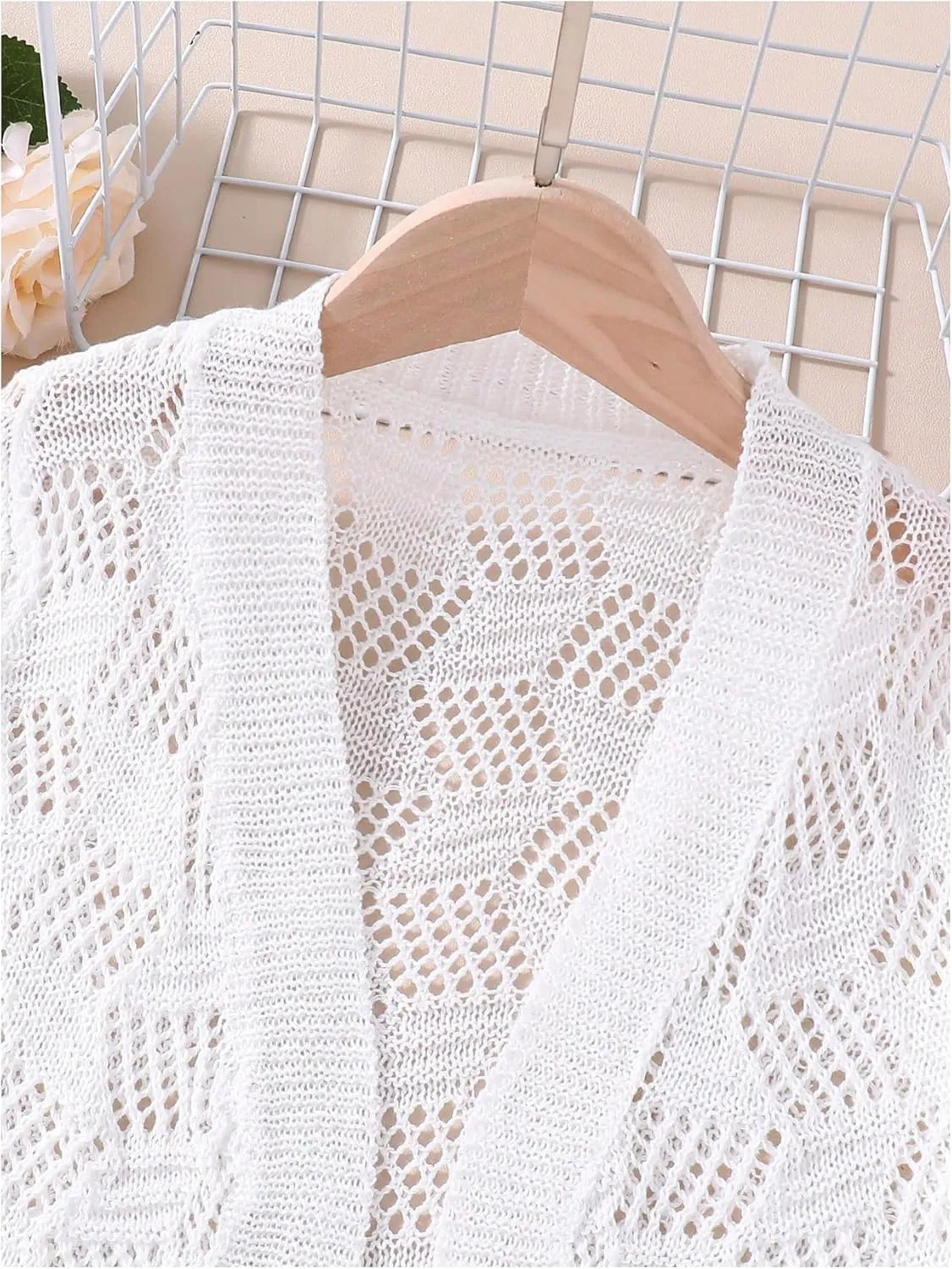WDIRARA Girl's Open Front Mesh Sheer Cardigan Sweater Short Sleeve Beach Coverup Tops