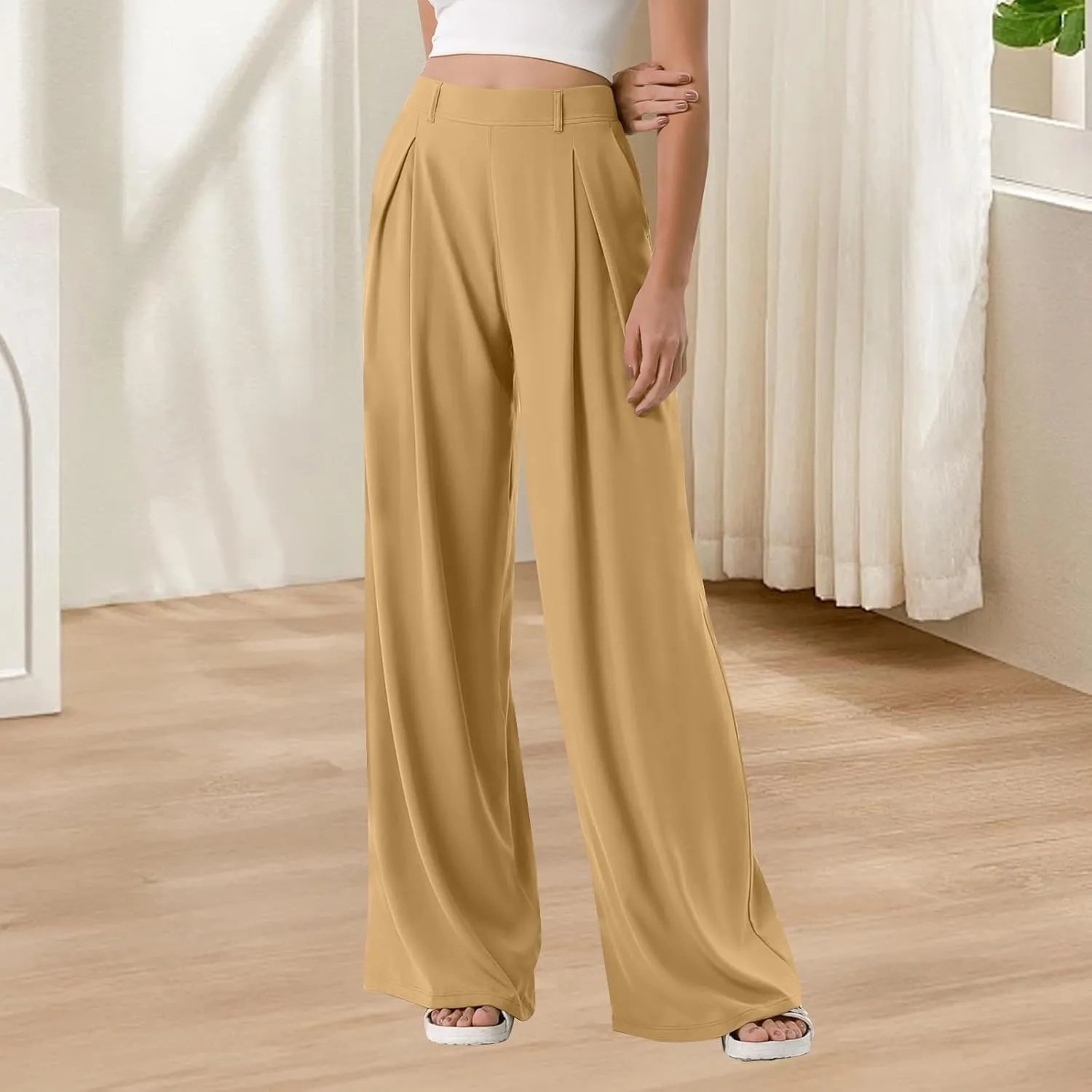 Wide Leg Pants for Women High Waist Casual Loose Trousers Ladies Soft Comfy Outfit Dressy Trendy Pants with Pockets