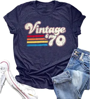 Women 55th Birthday Shirt Vintage 1970 Tshirt Fifty Five Bday Gift Casual Birthday Apparel Flower Graphic Tee Tops