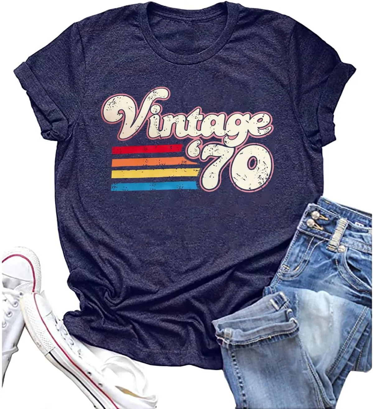 Women 55th Birthday Shirt Vintage 1970 Tshirt Fifty Five Bday Gift Casual Birthday Apparel Flower Graphic Tee Tops