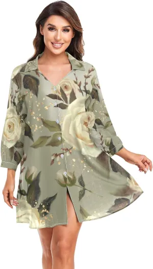Women Button Down Beach Shirt Dress Midi Bathing Suit Cover Up Beachwear S-XXL