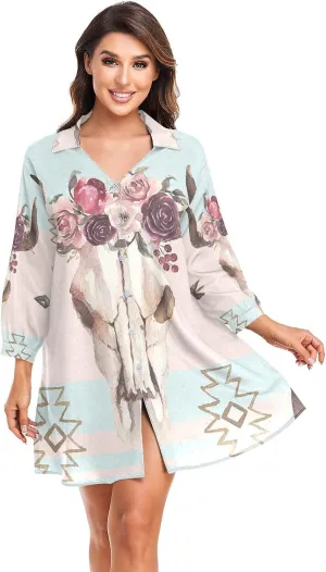 Women Button Down Beach Shirt Dress Midi Bathing Suit Cover Up Beachwear S-XXL