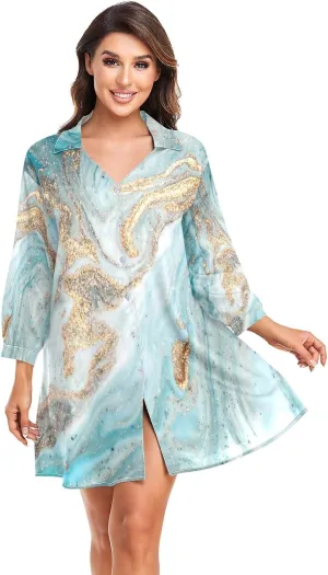 Women Button Down Beach Shirt Dress Midi Bathing Suit Cover Up Beachwear S-XXL