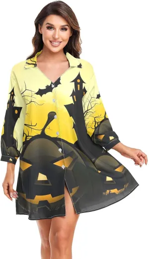 Women Button Down Beach Shirt Dress Midi Bathing Suit Cover Up Beachwear S-XXL