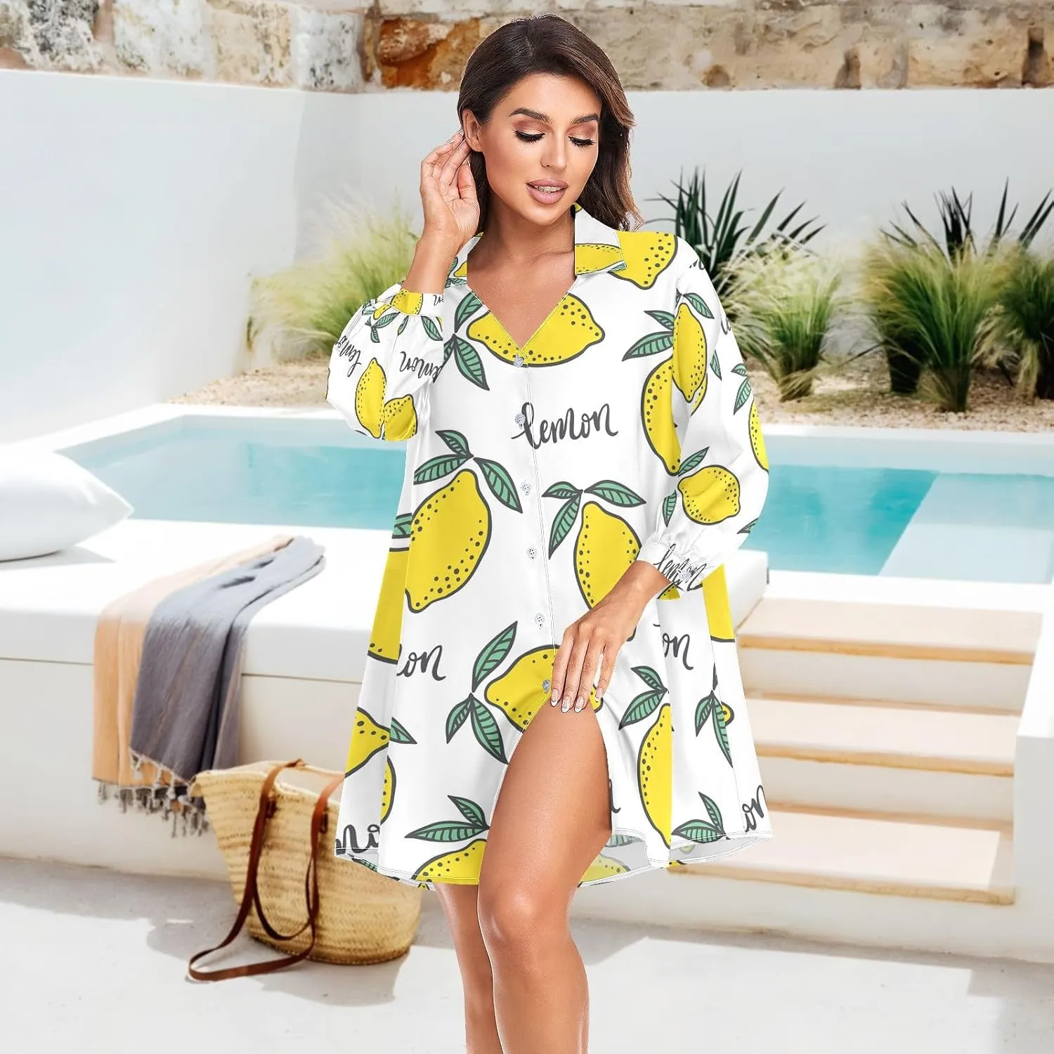 Women Button Down Beach Shirt Dress Midi Bathing Suit Cover Up Beachwear S-XXL