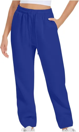 Women Drawstring Sweatpants Elastic Waist Sweatpant Plus Thick Trousers Solid Workout Pants Multi Pockets Fall Pant
