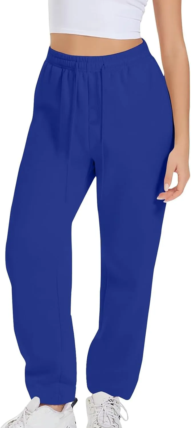 Women Drawstring Sweatpants Elastic Waist Sweatpant Plus Thick Trousers Solid Workout Pants Multi Pockets Fall Pant