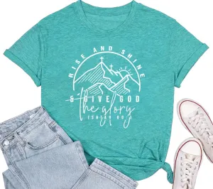 Women Hiking Mountain Shirt Nature Sunrise Graphic Printed Hiking T Shirt Summer Short Sleeve Workout Tee top
