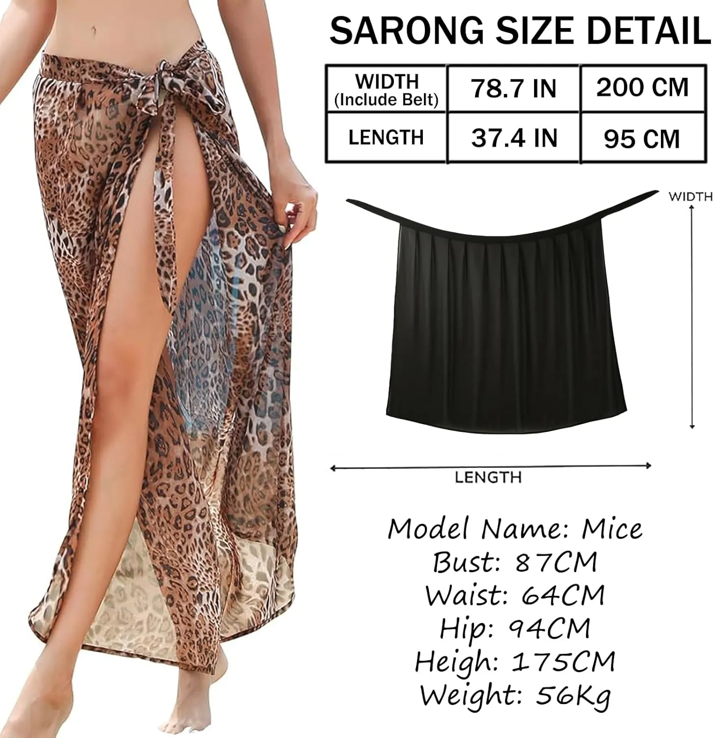 Women Sarong Swimsuit Coverup Chiffon Beach Tie Wrap Skirt Long Bikini Sheer Scarf Bathing Suit