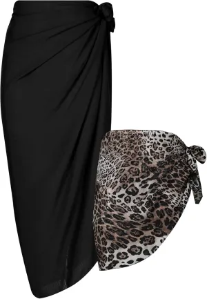 Women Sarong Swimsuit Coverups Beach Cover Up Bikini Sheer Short and Long Skirt Chiffon for Swimwear 2 Pieces