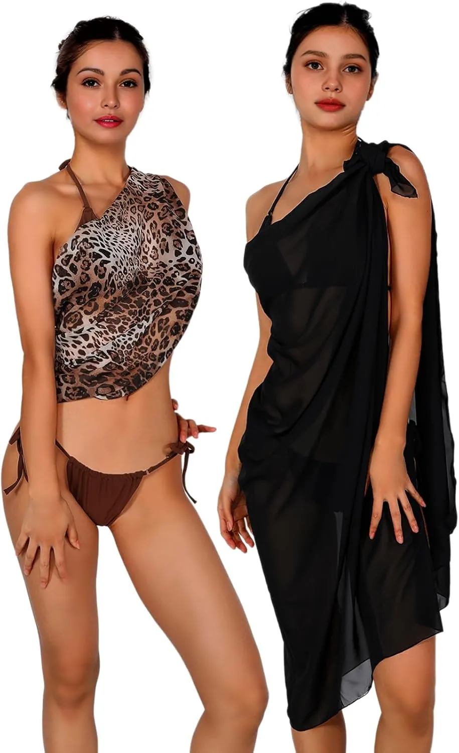 Women Sarong Swimsuit Coverups Beach Cover Up Bikini Sheer Short and Long Skirt Chiffon for Swimwear 2 Pieces