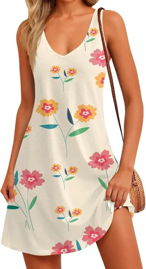 Women Summer Dresses Casual Sleeveless Dress with Pocket Vacation 2025 Swimsuit Coverup Beach Printed Sundress