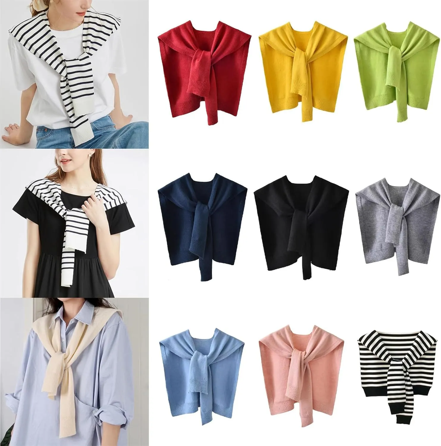 Women Sweater Shawl Wraps Y2K Knitted Tie Up Knotted Shoulder Cape Casual Travel Scarf Tops Trendy Preppy Streetwear