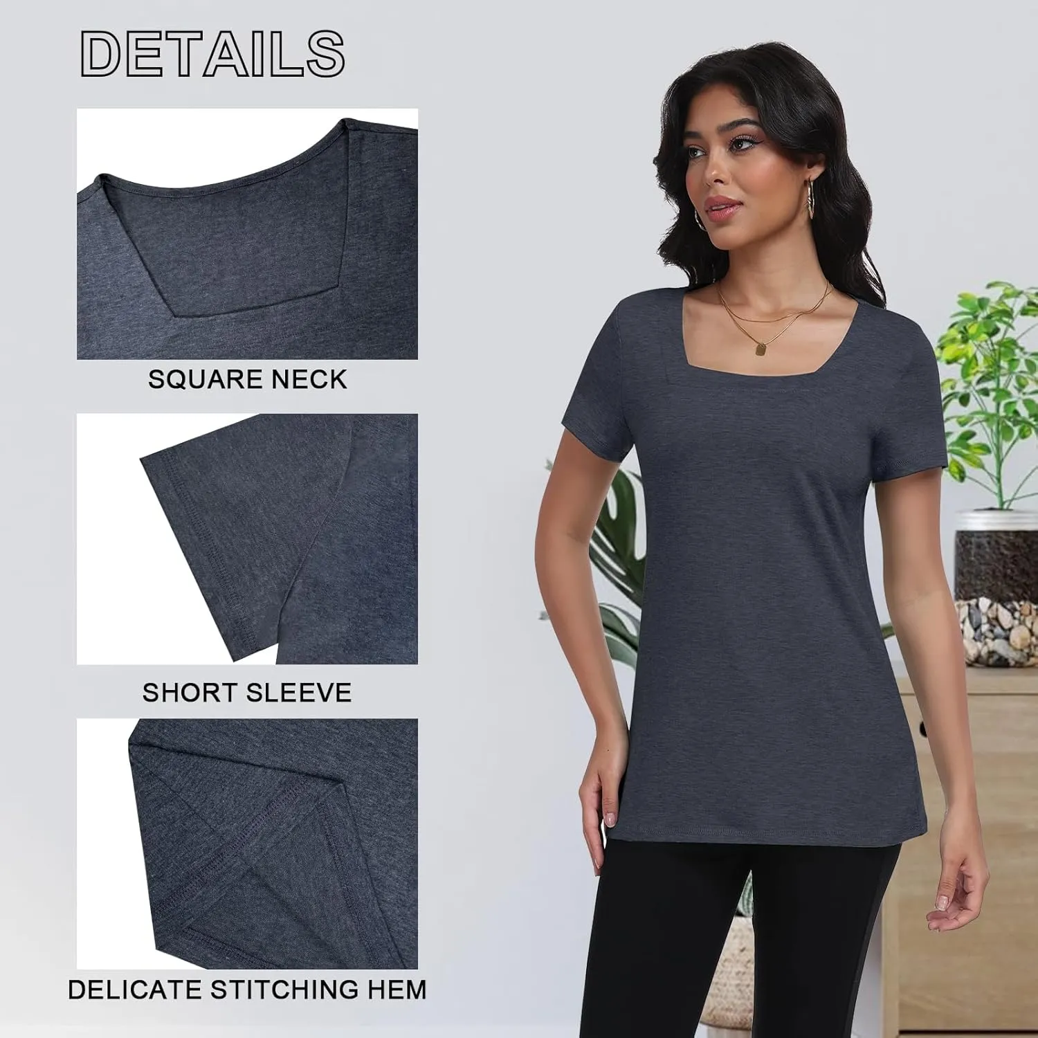Women T Shirts 3 Pack Basic Womens Tops Short Sleeve Square Neck Tees for Women Casual Summer Outfits Clothes 2025