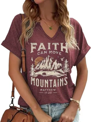 Women V Neck Christian Shirts Vintage Bible Verse Boho Floral Graphic Tees Christian Gifts for Her