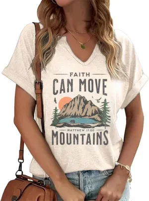 Women V Neck Christian Shirts Vintage Bible Verse Boho Floral Graphic Tees Christian Gifts for Her