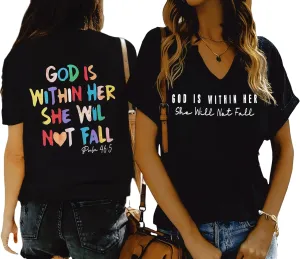 Women V Neck Christian Shirts Vintage Bible Verse Boho Floral Graphic Tees Christian Gifts for Her