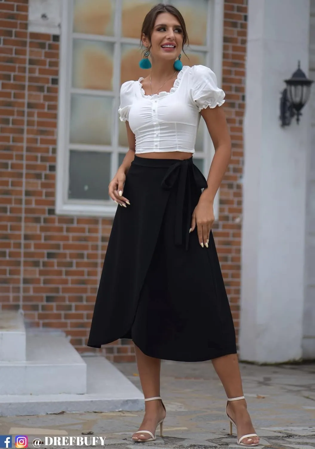 Womens A-Line Wrap Midi Skirt High Low Split Tie Knot Summer Skirts